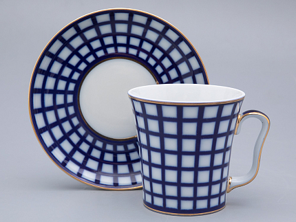 Бокал с блюдцем Ленинградский Кобальтовая клетка 360 мл арт. 81.17615.00.1