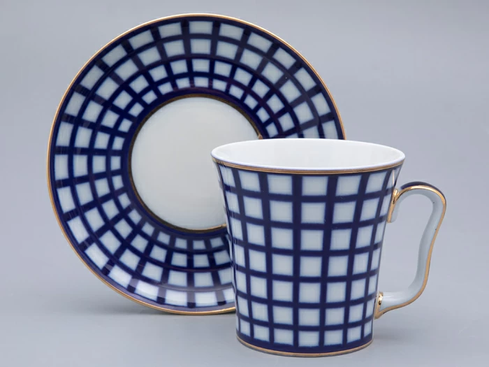 Бокал с блюдцем Ленинградский Кобальтовая клетка 360 мл арт. 81.17615.00.1, 