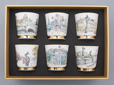 Подарочный набор стопок форма Сувенирная 1, рисунок Виды С-Петербурга арт. 81.31737.00.1