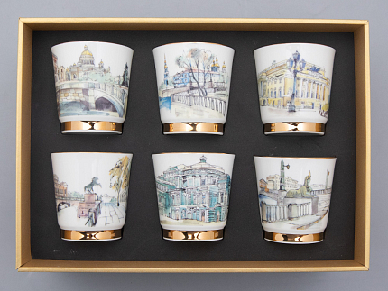 Подарочный набор стопок форма Сувенирная 1, рисунок Виды С-Петербурга арт. 81.31737.00.1