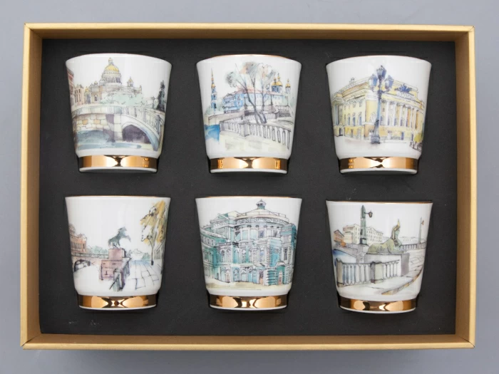Подарочный набор стопок форма Сувенирная 1, рисунок Виды С-Петербурга арт. 81.31737.00.1, 