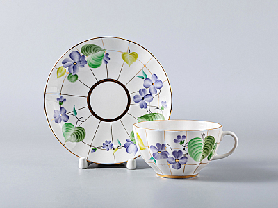 Чашка с блюдцем чайная 250 мл форма Тюльпан рисунок Лесная фиалка арт. 81.10119.00.1