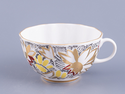 Чашка с блюдцем чайная 250 мл форма Тюльпан рисунок Золотые ромашки арт. 81.14667.00.1