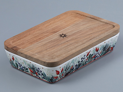 Набор для запекания с деревянной крышкой (2 предм. прямоуг.) форма Стандартная рисунок Календа арт. 42.00042.00.1