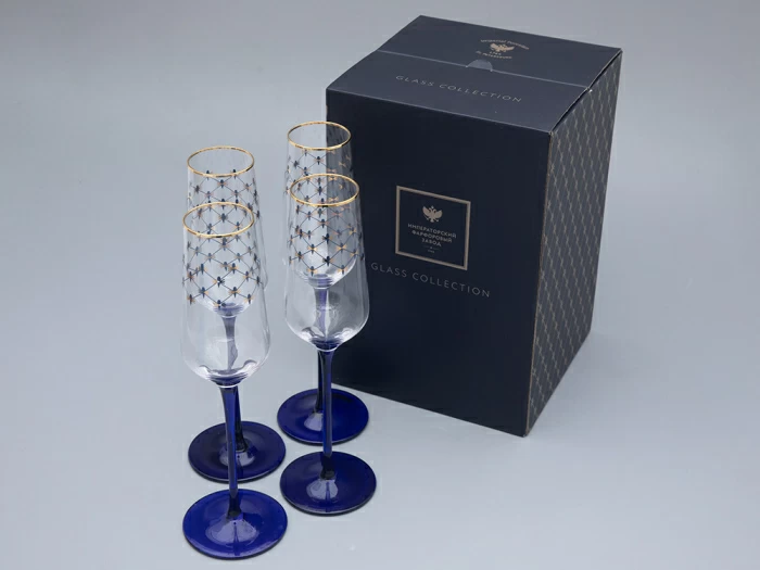 Набор (4 бокала для шампанского) 200 мл, Кобальтовая сетка арт. 14.11005.07, 