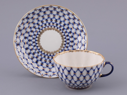 Чашка с блюдцем чайная форма Тюльпан рисунок Кобальтовая сетка, арт 81.10105.90.1, 