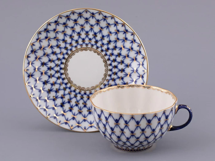Чашка с блюдцем чайная форма Тюльпан рисунок Кобальтовая сетка, арт 81.10105.90.1, 