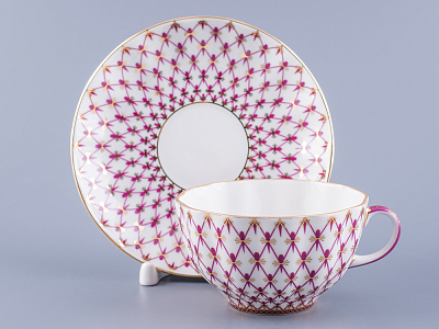 Чашка с блюдцем чайная форма Тюльпан рисунок Сетка-Блюз 2 арт. 81.24812.00.1