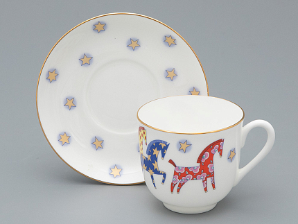 Чашка с блюдцем 180 мл.,  форма Ландыш рисунок Год лошади, арт. 81.33974.00.1