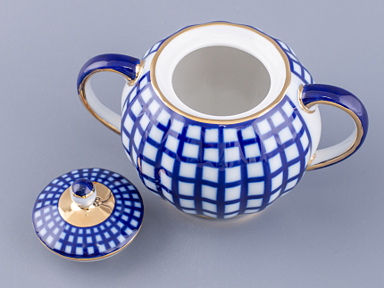 Сервиз чайный форма Тюльпан рисунок Кобальтовая клетка, 6 персон 20 предметов, арт. 81.15116.01.1