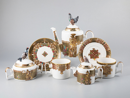 Сервиз чайный форма Охотничий рисунок Русский ренессанс 6 персон 15 предметов арт. 81.30403.00.1