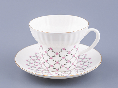 Чашка с блюдцем кофейная 155 мл.,  форма Волна, рисунок Розовая сетка арт. 81.14621.00.1