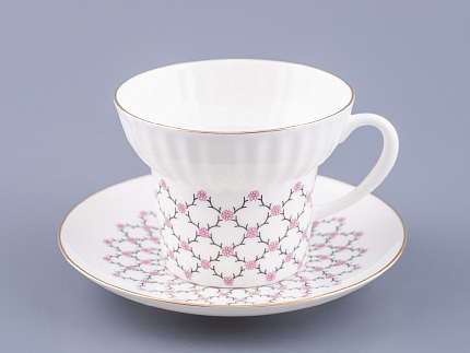 Чашка с блюдцем кофейная 155 мл.,  форма Волна, рисунок Розовая сетка арт. 81.14621.00.1