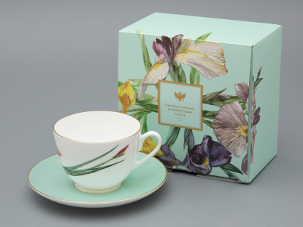 Чашка с блюдцем L’Art des Fleurs (Искусство цветов) в подарочной упаковке, форма Весенняя 2, рисунок Тигровый ирис, арт 81.33404.00.1, 