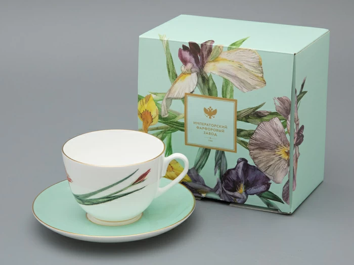 Чашка с блюдцем L’Art des Fleurs (Искусство цветов) в подарочной упаковке, форма Весенняя 2, рисунок Тигровый ирис, арт 81.33404.00.1, 