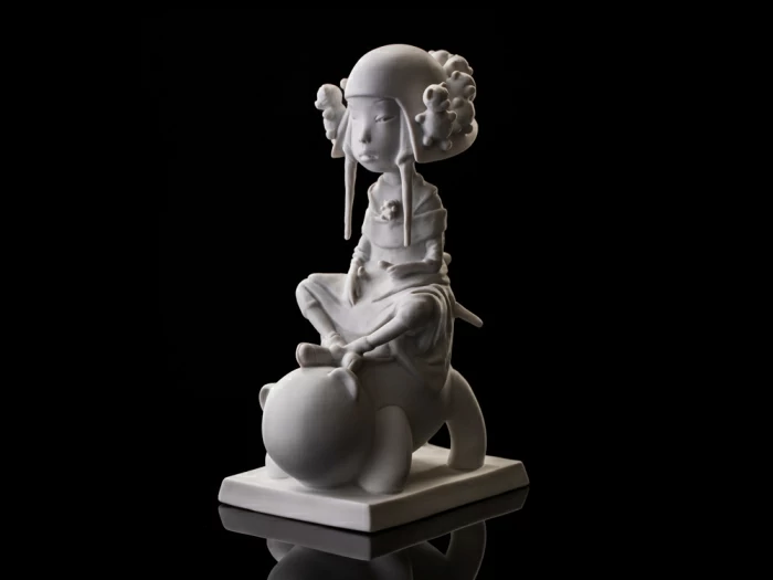 Скульптура Мишка и Лотос, Белый бисквит, в подарочной упаковке, арт. 81.32920.00.1, 