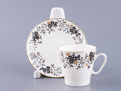 Чашка с блюдцем кофейная 80 мл., форма  Черный кофе, рисунок  Тонкие веточки  арт. 81.13635.00.1