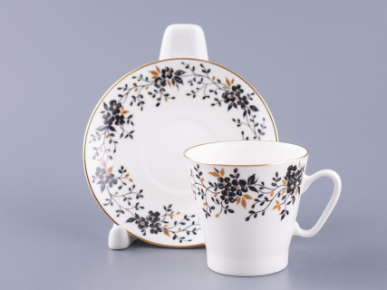 Чашка с блюдцем кофейная 80 мл., форма  Черный кофе, рисунок  Тонкие веточки  арт. 81.13635.00.1, 