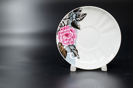 Чашка с блюдцем Серая Роза, на форме Гвоздика, арт 61.20990.00.1