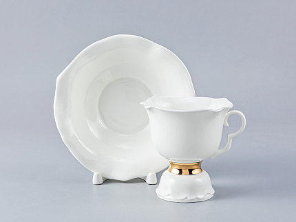 Чашка с блюдцем чайная 200 мл форма Белый цветок рисунок Золотая лента арт. 81.15467.00.1