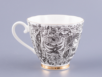 Чашка с блюдцем чайная 200 мл форма Гвоздика рисунок Лето Черное арт. 81.20072.00.1