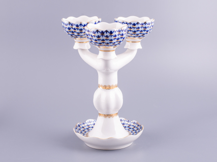 Подсвечник Трехрожковый Тюльпан Кобальтовая сетка арт. 80.07627.00.1, 