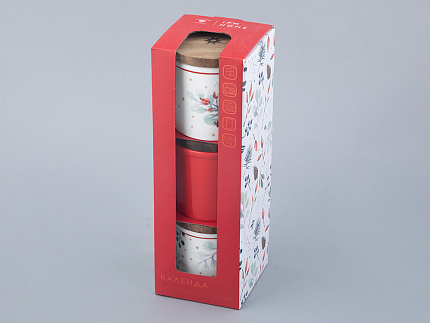 Набор банок  с деревянной крышкой ( 3 предм. малого размера) форма Стандартная рисунок Календа арт. 42.00041.00.1