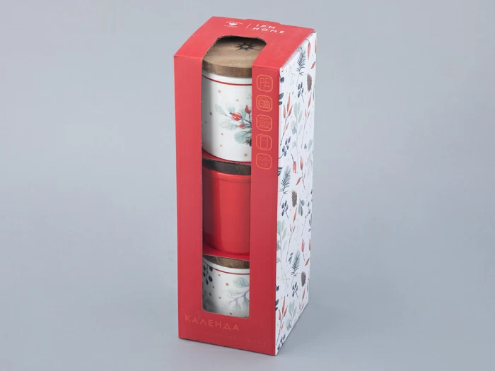 Набор банок  с деревянной крышкой ( 3 предм. малого размера) форма Стандартная рисунок Календа арт. 42.00041.00.1, 