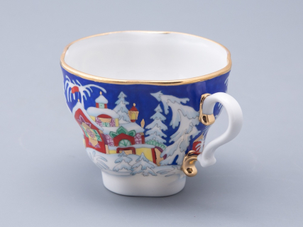 Чашка с блюдцем и с крышкой чайная форма Подарочная-2 рисунок Зимняя сказка 250 мл арт. 81.14563.00.1, 