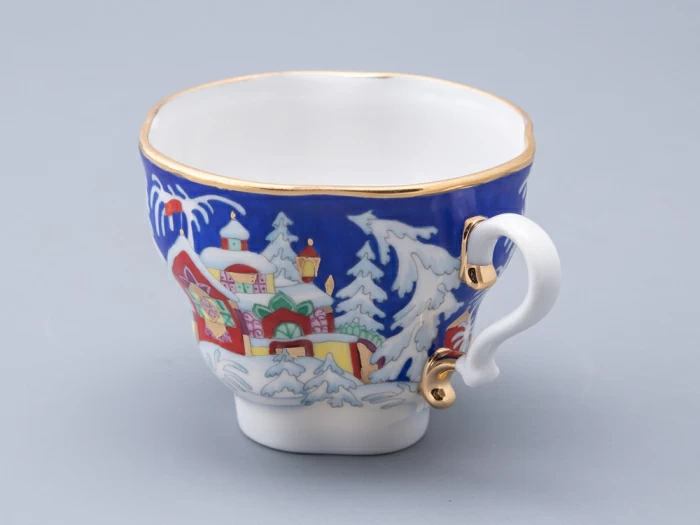 Чашка с блюдцем и с крышкой чайная форма Подарочная-2 рисунок Зимняя сказка 250 мл арт. 81.14563.00.1, 