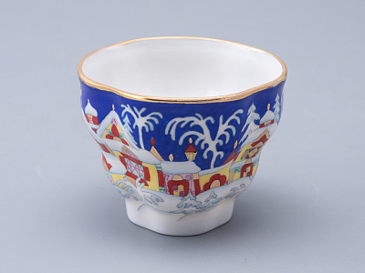 Чашка с блюдцем и с крышкой чайная форма Подарочная-2 рисунок Зимняя сказка 250 мл арт. 81.14563.00.1