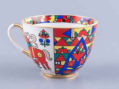 Чашка с блюдцем чайная 250 мл форма Весенняя рисунок Народные узоры арт. 81.18073.00.1