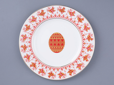 Тарелка плоская 205 мм форма Премиум рисунок Петушки-гребешки, арт 80.49801.00.1