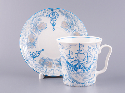 Бокал с блюдцем 360 мл форма Ленинградский рисунок Бригантина арт. 81.11000.00.1