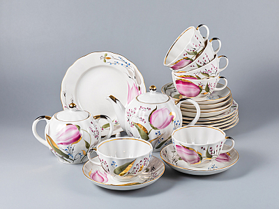 Сервиз чайный Тюльпан Розовые тюльпаны, 6 персон 20 предметов, арт. 81.20955.00.1