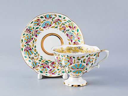 Чашка с блюдцем чайная 220 мл форма Наташа рисунок Розовые цветы арт. 81.10875.00.1