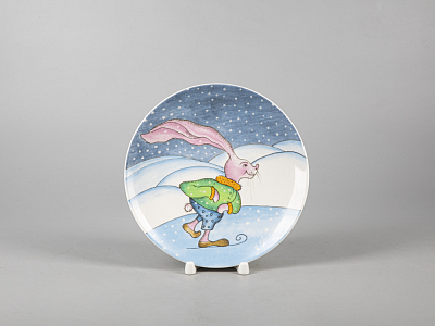 Декоративная тарелка 195 мм форма Эллипс рисунок Зима. Заяц арт. 81.31055.00.1