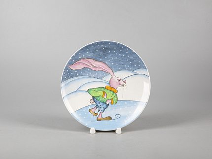 Декоративная тарелка 195 мм форма Эллипс рисунок Зима. Заяц арт. 81.31055.00.1