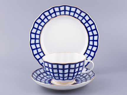 Сервиз чайный форма Тюльпан рисунок Кобальтовая клетка, 6 персон 20 предметов, арт. 81.15116.01.1