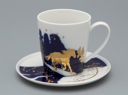 Чашка с блюдцем чайная, форма Колокол рисунок Зимняя дорога, арт. 81.34078.00.1, 