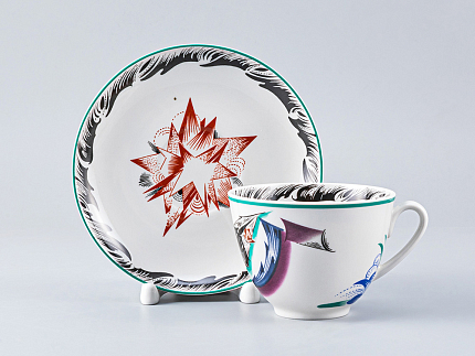 Чашка с блюдцем чайная форма Весенняя рисунок Серп, молот и шестерня, арт. 81.27947.00.1