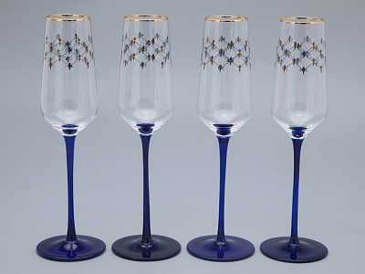 Набор (4 бокала для шампанского) 200 мл, Кобальтовая сетка арт. 14.11005.07