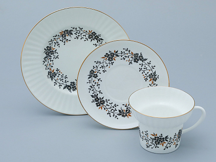 Трехпредметный комплект чайный форма Волна рисунок Тонкие веточки 155 мл арт. 81.14404.00.1