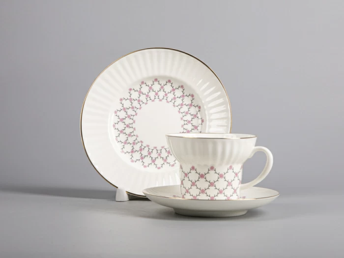 Трехпредметный комплект чайный форма Волна рисунок Розовая сетка 155 мл арт. 81.14622.00.1, 