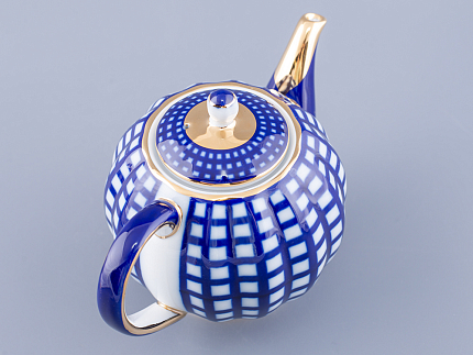 Сервиз чайный форма Тюльпан рисунок Кобальтовая клетка, 6 персон 20 предметов, арт. 81.15116.01.1