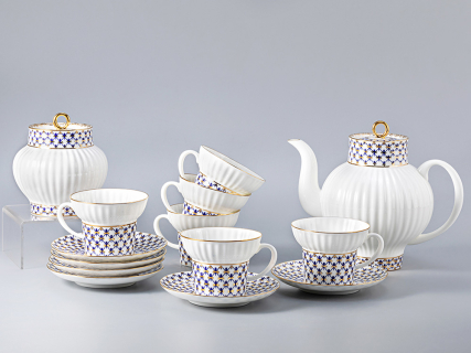 Сервиз чайный Волна Кобальтовая сетка, 6 персон 14 предметов, арт. 81.20894.00.1, 