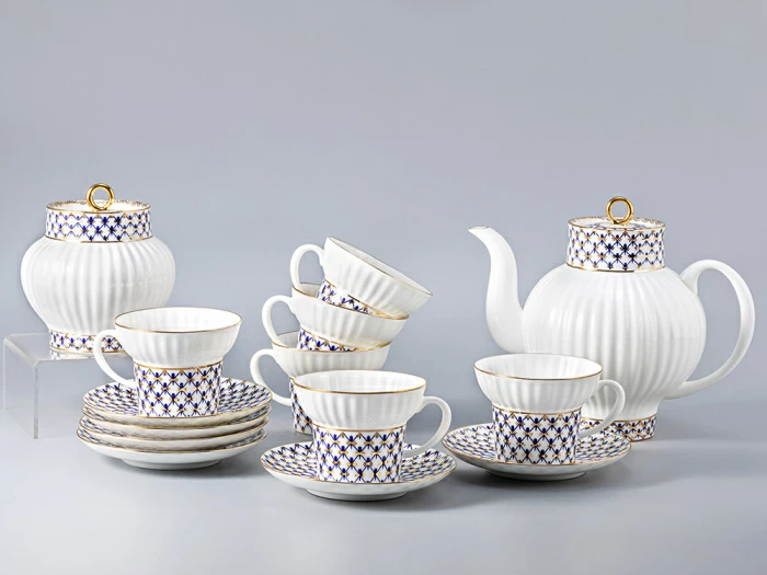 Сервиз чайный Волна Кобальтовая сетка, 6 персон 14 предметов, арт. 81.20894.00.1, 