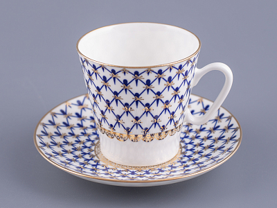 Чашка с блюдцем кофейная 80 мл.,  форма Черный кофе, рисунок Кобальтовая сетка арт. 81.14569.00.1