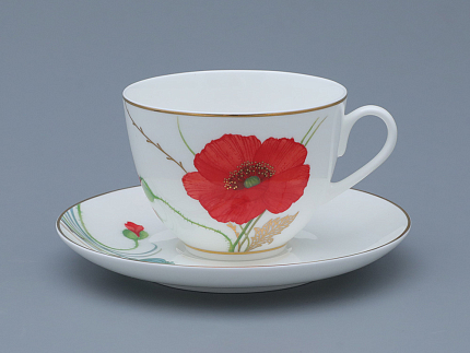 Чашка с блюдцем чайная форма Весенняя рисунок Маки, арт. 81.34141.00.1