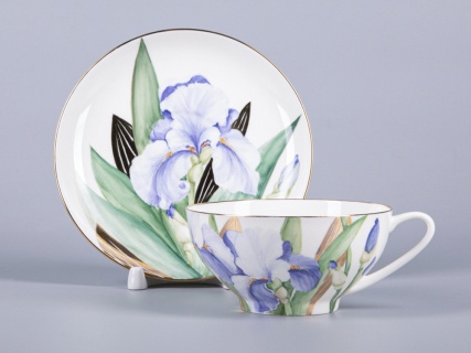 Чашка с блюдцем чайная 300 мл форма Купольная рисунок Ирисы №1 арт. 81.29656.00.1, 